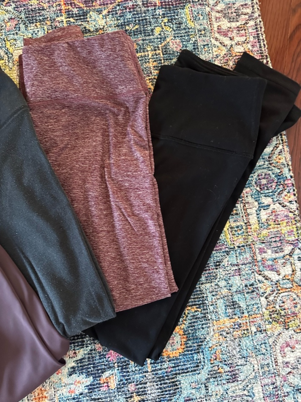 5 Mixed Activewear Leggings Bundle in Black, Plum, Heathered Burgundy - Picture 5 of 5
